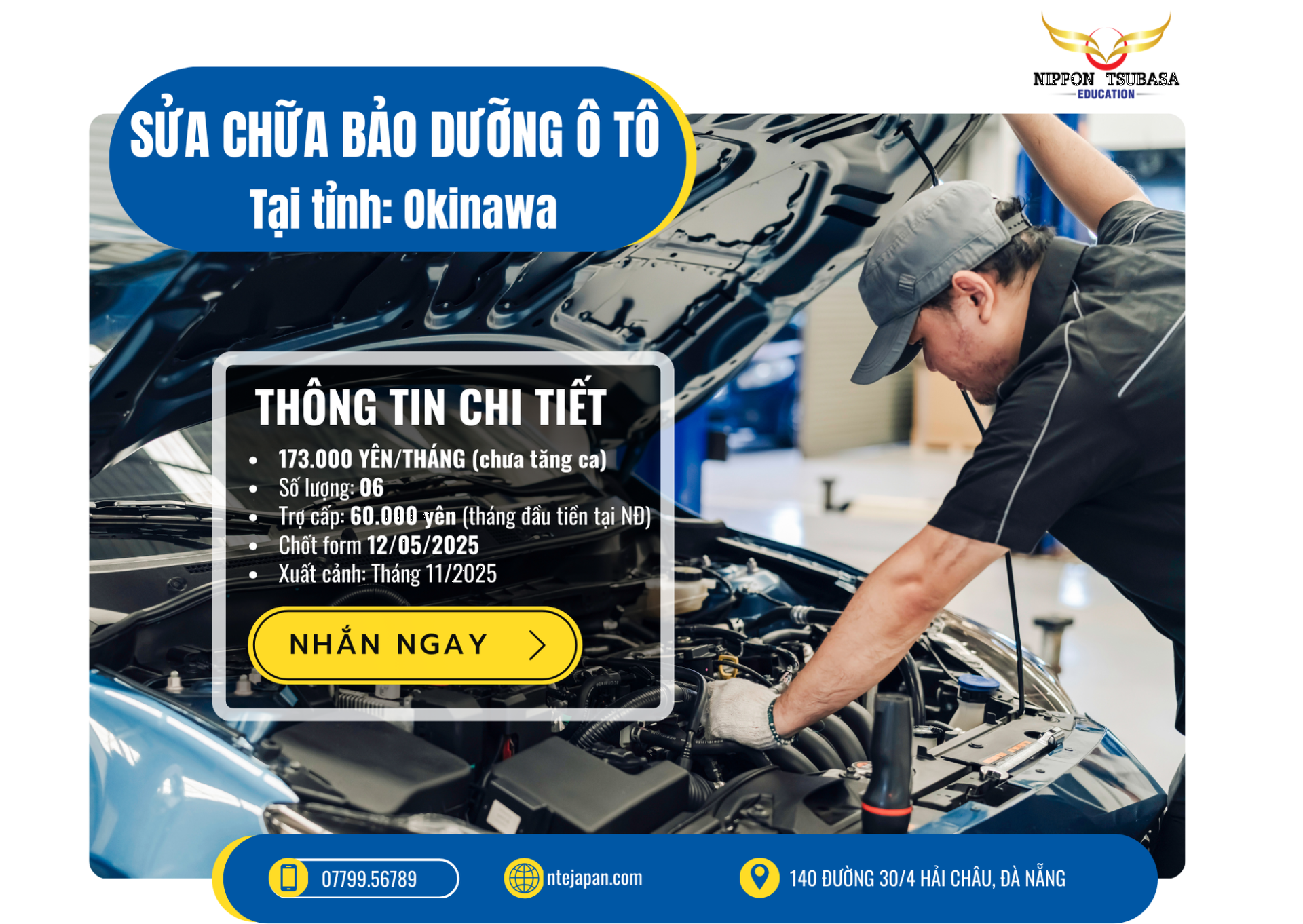 TUYỂN DỤNG THỰC TẬP SINH KỸ NĂNG NGÀNH SỬA CHỮA BẢO DƯỠNG Ô TÔ – LÀM VIỆC TẠI OKINAWA, NHẬT BẢN